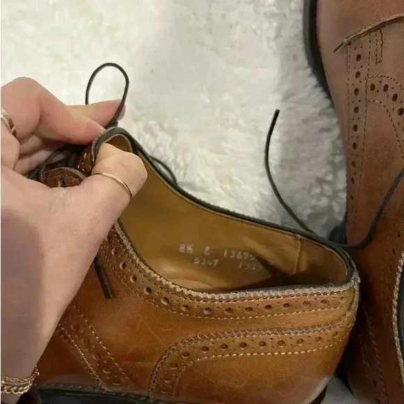 Allen Edmonds Sanford Oxford Dress Shoes‎ Cognac Brown Men's 8.5 E 5347 Cap Toe - Picture 6 of 7